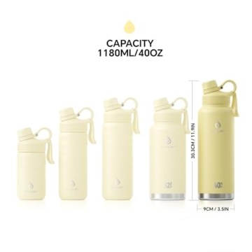 IDEUS Vakuumisolierte Wasserflasche, 40oz (1140 ml) Edelstahl Doppelwand Flasche Metall Sport Kantine mit auslaufsicherem Schraubverschluss (Hellgelb) - 7