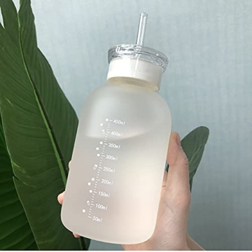 JZSMY Flasche mit Skala für Milch, Saft und Wasser, 2 Deckel, kleines Gänseblümchen, süß, transparent, tragbar, kreativ, handlich, 480 ml, matt, 1 Stück, 6 Blumen - 4