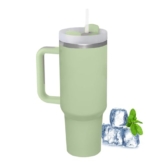 LOITTAINUE Thermobecher mit Strohhalm und Henkel, 1180ml 40oz Kaffeebecher To Go mit Deckel, Doppelwandiger Edelstahl Vakuum Isolierbecher, Tragbare Autobecher für Kalte Heiße Getränke (Grün) - 1