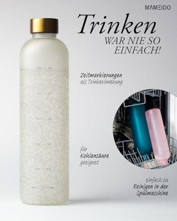MAMEIDO Trinkflasche 1l Kohlensäure & Spülmaschine geeignet, auslaufsichere Trinkflasche mit Zeitmarkierung, Wasserflasche BPA frei für Sport, Gym & Büro, Water Bottle (Ivory Beige, 1000ml) - 2