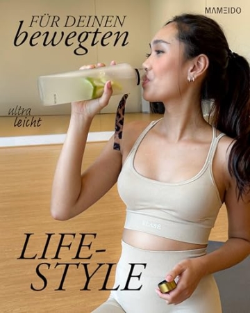 MAMEIDO Trinkflasche 1l Kohlensäure & Spülmaschine geeignet, auslaufsichere Trinkflasche mit Zeitmarkierung, Wasserflasche BPA frei für Sport, Gym & Büro, Water Bottle (Ivory Beige, 1000ml) - 3