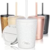 Milu Thermobecher 300ml - 100% Auslaufsicher - Edelstahl Kaffeebecher to go isoliert mit Strohhalm hält 10h heiß / 20h kalt, BPA-frei (White Leopard, 300ml) - 1