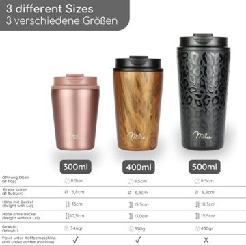 Milu Thermobecher 300ml - 100% Auslaufsicher - Edelstahl Kaffeebecher to go isoliert mit Strohhalm hält 10h heiß / 20h kalt, BPA-frei (White Leopard, 300ml) - 5