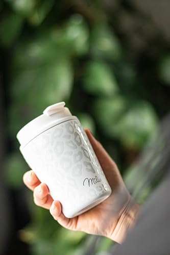 Milu Thermobecher 300ml - 100% Auslaufsicher - Edelstahl Kaffeebecher to go isoliert mit Strohhalm hält 10h heiß / 20h kalt, BPA-frei (White Leopard, 300ml) - 6