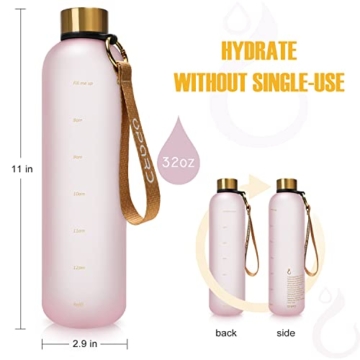 Opard Trinkflasche, 1L/800ml Wasserflasche, Auslaufsichere Water Bottle, BPA Frei Sportflasche Zeitmarkierung Wasser Flasche (1000ml - Rosa, 1000ml) - 2