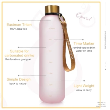 Opard Trinkflasche, 1L/800ml Wasserflasche, Auslaufsichere Water Bottle, BPA Frei Sportflasche Zeitmarkierung Wasser Flasche (1000ml - Rosa, 1000ml) - 3