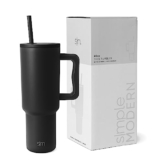 Simple Modern Becher mit Griff und Trinkhalm | Isolierter EdelstahlWasserflasche EiskaffeeReisebecher | Geschenke für Frauen und Männer | Trek Sammlung | 1180ml | Midnight Black - 1