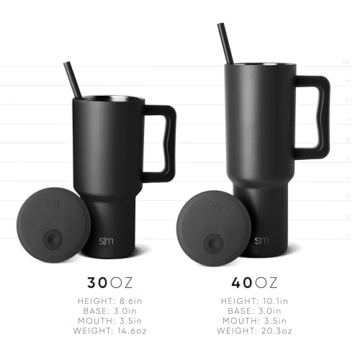 Simple Modern Becher mit Griff und Trinkhalm | Isolierter EdelstahlWasserflasche EiskaffeeReisebecher | Geschenke für Frauen und Männer | Trek Sammlung | 1180ml | Midnight Black - 6