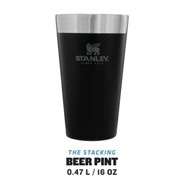 Stanley Adventure Stacking Bierkrug 473 ml - Edelstahl Thermobecher Hält 4 Stunden Kalt - BPA-Frei - Stapelbare Doppelwandiger, Vakuumisolierter Thermotasse - Spülmaschinenfest - Matte Black - 3