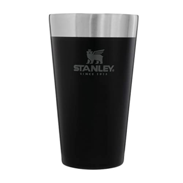 Stanley Adventure Stacking Bierkrug 473 ml - Edelstahl Thermobecher Hält 4 Stunden Kalt - BPA-Frei - Stapelbare Doppelwandiger, Vakuumisolierter Thermotasse - Spülmaschinenfest - Matte Black - 1