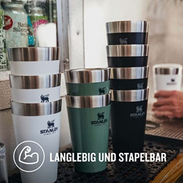 Stanley Adventure Stacking Bierkrug 473 ml - Edelstahl Thermobecher Hält 4 Stunden Kalt - BPA-Frei - Stapelbare Doppelwandiger, Vakuumisolierter Thermotasse - Spülmaschinenfest - Matte Black - 7