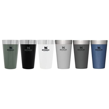 Stanley Adventure Stacking Bierkrug 473 ml - Edelstahl Thermobecher Hält 4 Stunden Kalt - BPA-Frei - Stapelbare Doppelwandiger, Vakuumisolierter Thermotasse - Spülmaschinenfest - Matte Black - 10
