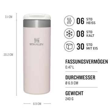Stanley Aerolight Transit Thermobecher 0.47L - Hält 6 Stunden Heiß - Spülmaschinenfest - Kaffeebecher To Go Auslaufsicher - Kompatibel Mit Gängigen Pkw-Getränkehalterungen - Thermosflasche - Rose - 2