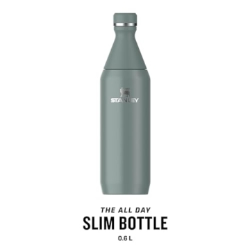 Stanley All Day Slim Trinkflasche Edelstahl 0.6L - Thermosflasche Kühlt 6 Stunden - 11 Stunden Eisgekühlt - BPA-Frei - Auslaufsichere Wasserflasche - Spülmaschinenfest - Shale - 3
