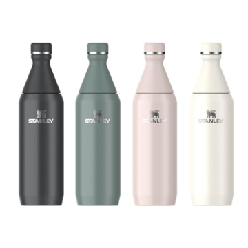 Stanley All Day Slim Trinkflasche Edelstahl 0.6L - Thermosflasche Kühlt 6 Stunden - 11 Stunden Eisgekühlt - BPA-Frei - Auslaufsichere Wasserflasche - Spülmaschinenfest - Shale - 8