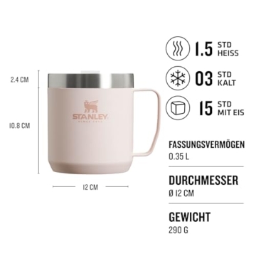 Stanley Classic Legendary Camp Mug Thermobecher 354 ml - Hält 1.5 Stunden Heiß - 3 Stunden Kalt - BPA-Frei - Spülmaschinenfest - Edelstahl Kaffeebecher To Go - Rose Quartz - 2