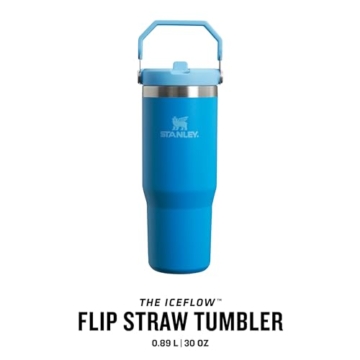 Stanley Flip Straw Tumbler 1.0 Trinkflasche Mit Strohhalm 0.89L - Thermosflasche Hält 12+ Stunden Kalt - Spülmaschinenfest - Sportflasche - Wasserflasche BPA Frei - Azure - 2