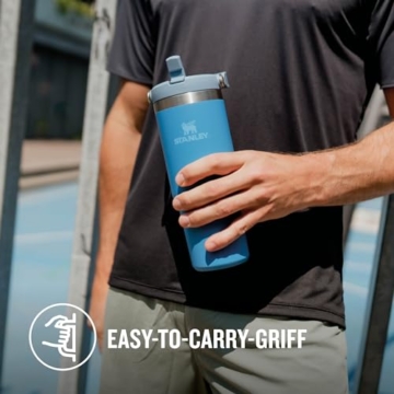 Stanley Flip Straw Tumbler 1.0 Trinkflasche Mit Strohhalm 0.89L - Thermosflasche Hält 12+ Stunden Kalt - Spülmaschinenfest - Sportflasche - Wasserflasche BPA Frei - Azure - 4