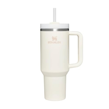 Stanley Quencher H2.0 Flowstate Trinkflasche Mit Strohhalm 1.2L - Thermobecher Kühlt 11 Stunden - 48 Stunden Eisgekühlt - Spülmaschinenfest - Thermosflasche BPA Frei - Edelstahl Trinkbecher - Cream - 1