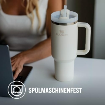 Stanley Quencher H2.0 Flowstate Trinkflasche Mit Strohhalm 1.2L - Thermobecher Kühlt 11 Stunden - 48 Stunden Eisgekühlt - Spülmaschinenfest - Thermosflasche BPA Frei - Edelstahl Trinkbecher - Cream - 6