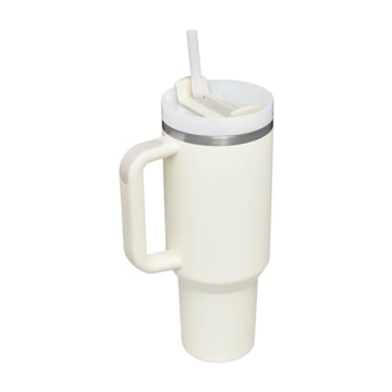 Stanley Quencher H2.0 Flowstate Trinkflasche Mit Strohhalm 1.2L - Thermobecher Kühlt 11 Stunden - 48 Stunden Eisgekühlt - Spülmaschinenfest - Thermosflasche BPA Frei - Edelstahl Trinkbecher - Cream - 8