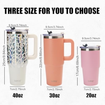 SUNTQ 1180ml Tumbler mit Griff, Doppelwandige Vakuum Isolierte Wasserflasche mit Stroh und Deckel, Edelstahl Reise Kaffeebecher, Thermische Tasse für Getränke, Fit in Becherhalter(Off-white/Leopard) - 5