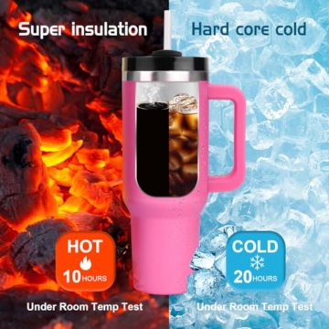 WALLFID 40oz Thermobecher aus Edelstahl, Vakuum-Isoliert mit Deckel, 3 Strohhalmen und 1 Strohhalm Bürste, Für Heiß- und Kaltgetränke, Ideal für Kaffee, Tee, Smoothies und Mehr(Rosenquarz) - 2