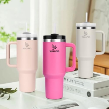 WALLFID 40oz Thermobecher aus Edelstahl, Vakuum-Isoliert mit Deckel, 3 Strohhalmen und 1 Strohhalm Bürste, Für Heiß- und Kaltgetränke, Ideal für Kaffee, Tee, Smoothies und Mehr(Rosenquarz) - 6