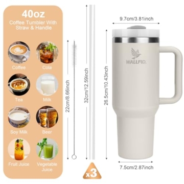 WALLFID 40oz Thermobecher aus Edelstahl, Vakuum-Isoliert mit Deckel, 3 Strohhalmen und 1 Strohhalm Bürste, Für Heiß- und Kaltgetränke, Ideal für Kaffee, Tee, Smoothies und Mehr(Rosenquarz) - 7