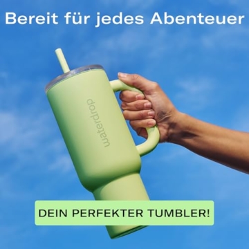 waterdrop® Trinkflasche mit Strohhalm 1,1L – Auslaufsicherer, robuster Thermobecher mit aufklappbarem Trinkhalm, Hält 12h kalt, Trinkbecher mit Deckel, isolierte Trinkflasche aus Edelstahl - 2