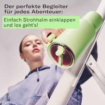 waterdrop® Trinkflasche mit Strohhalm 1,1L – Auslaufsicherer, robuster Thermobecher mit aufklappbarem Trinkhalm, Hält 12h kalt, Trinkbecher mit Deckel, isolierte Trinkflasche aus Edelstahl - 4