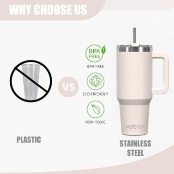 WATERSY 30oz Kaffeebecher to Go Thermobecher Doppelwandiger Edelstahl Vakuum Auslaufsicher Trinkbecher mit Griff und Strohhalm, Tragbare Autobecher Thermal Tumbler Hellbeige für Kalte Heiße Getränke - 4